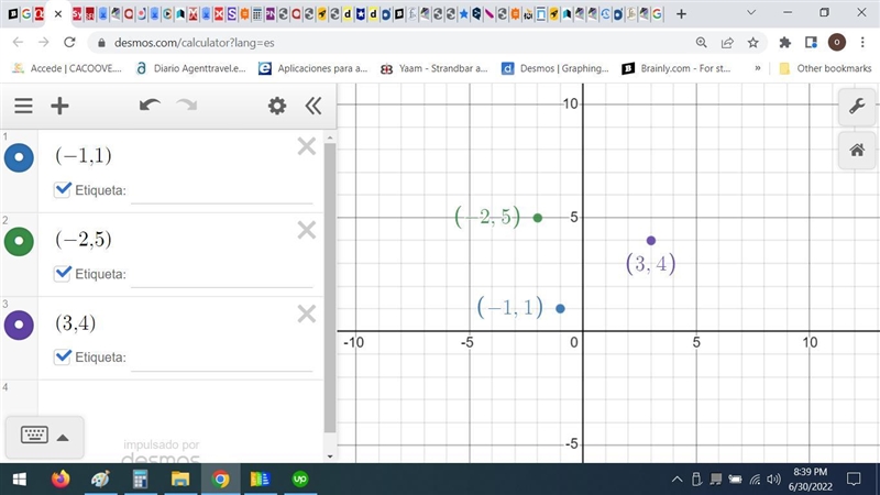 In which quadrant does the triangle with vertices (-1, 1), (-2, 5), and (3, 4) lie-example-1