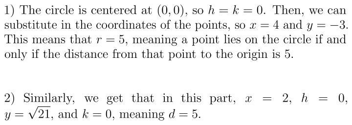 Prove or disprove that the point lies on the circle centered at the origin-example-1