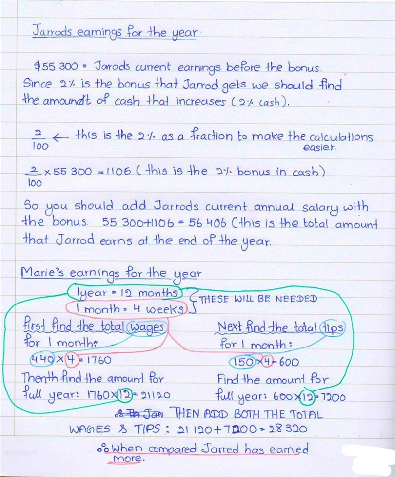 Jarrod earns an annual salary of $55 300. This year he will receive a 2% bonus. Marie-example-1