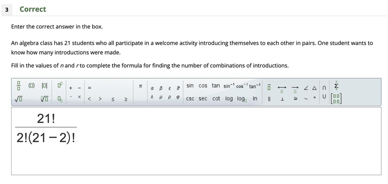 An algebra class has 21 students who all participate in a welcome activity introducing-example-1