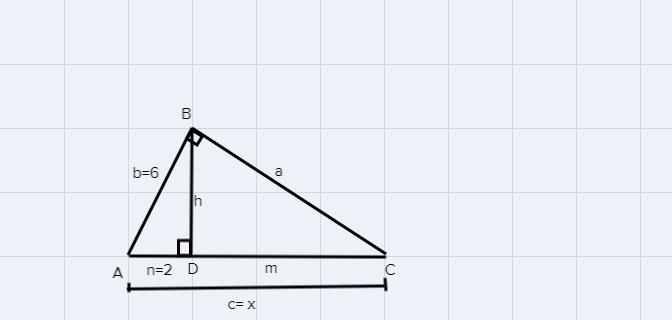 Given right triangle ABC with altitude BD drawn to hypotenuse AC. If AB = 6 and AD-example-1