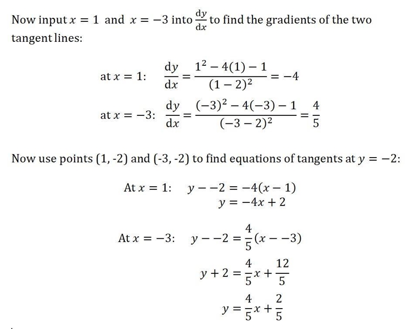 If -xy+ 1 + x^2 = 2y then find the equations of all tangent lines to the curve y= -2-example-3