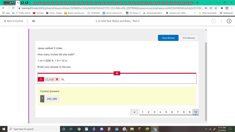 WORTH 100 POINTS: Jessa walked 3 miles. How many inches did she walk? 1 mi = 5280 ft-example-1