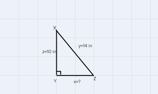 In right triangle XYZ, the hypotenuse measures 14 inches and one leg measures 10 inches-example-1