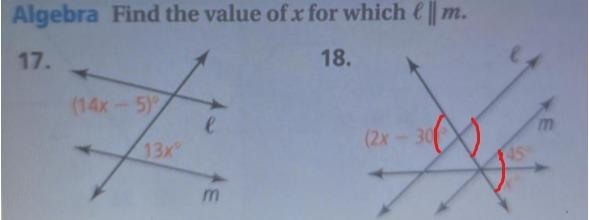 How would you explain the way to solve #18 for the value of the variable?-example-1