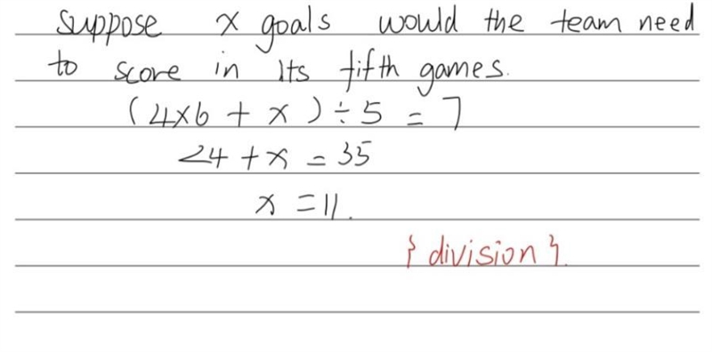 |After four games a hockey team had scored an average of 6 goals per game. How many-example-1