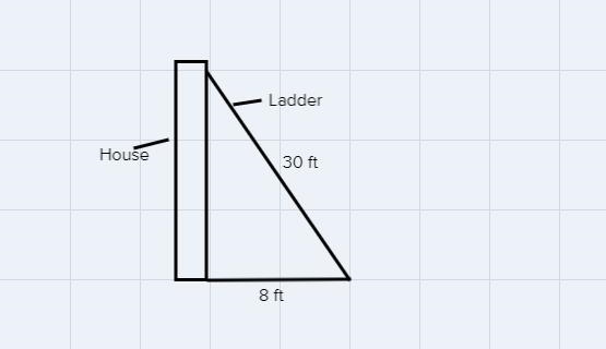 Nick places his 30 ft ladder against a house. If the ladder is 8 ft from the base-example-1