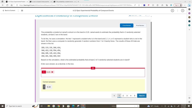 The probability a student at Jamal's school is in the band is 0.20. Jamal wants to-example-1