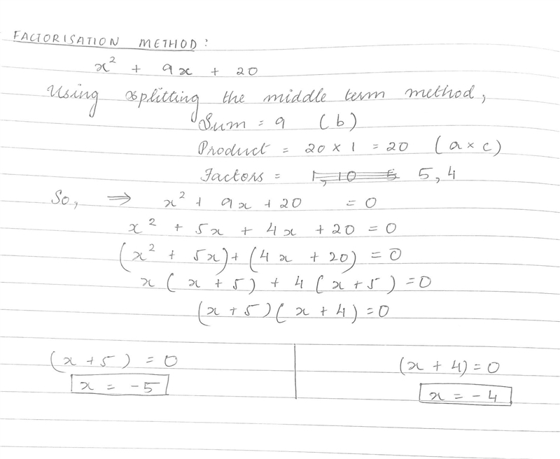 Factorise the following expressions x^2 + 9x + 20-example-1