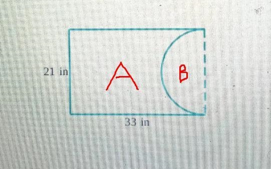 A rectangular paperboard measuring 33 in long and 21 in wide has a semicircle cut-example-1