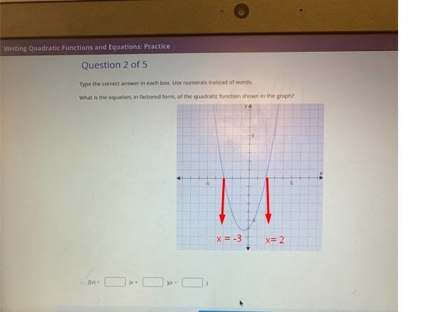 Quation, In factored form, of the quadratic function shown in the graph? (-3,0), (3,0)-example-1