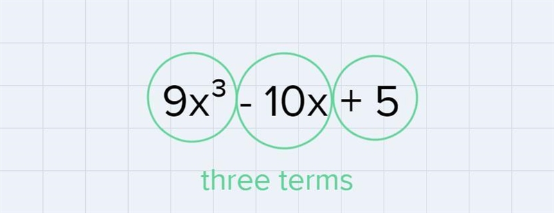 match the expression with its name 9x^3-10x+5Not a polynomial, cubic trinomial, quadratic-example-1