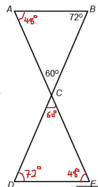 In the figure, AB⎯⎯⎯⎯⎯ is parallel to DE⎯⎯⎯⎯⎯.Select from the drop-down menu to correctly-example-1