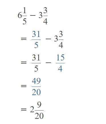 What is 6 1/5 - 3 3/4 =-example-1