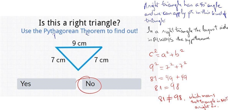 Applying the pythagorean inequality theorem to classify triangles as acute right or-example-1