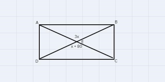 In rectangle ABCD, the diagonals intersect at E. If m angle∠AEB=  3x and m angle∠DEC-example-1