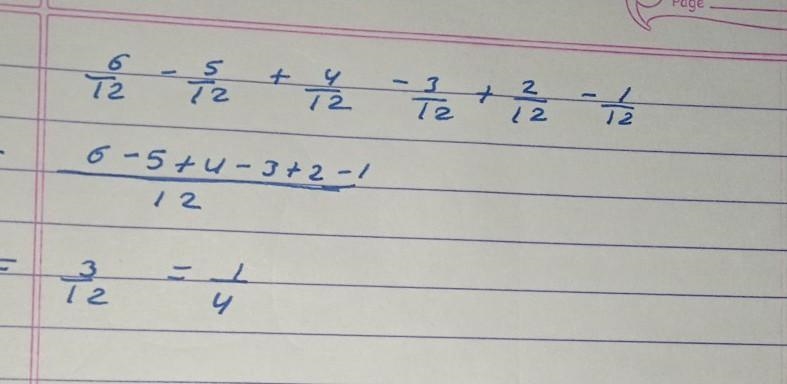 What is the value of 6/12 - 5/12 + 4/12 - 3/12 + 2/12 -1/12-example-1