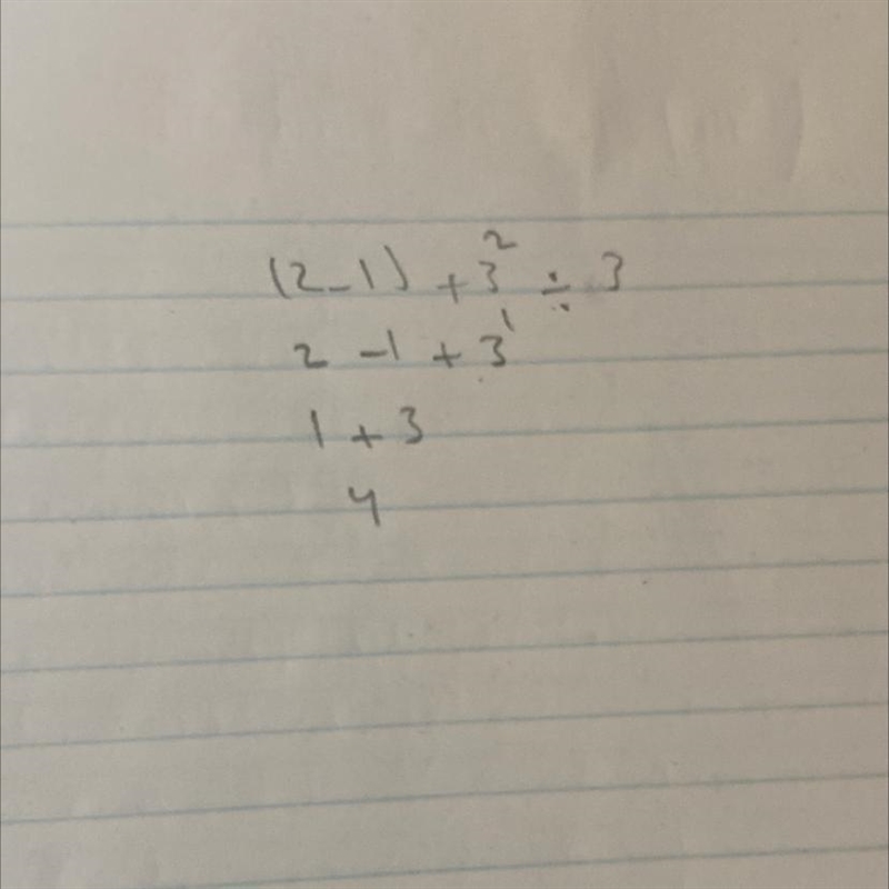 Apply the rules for order of operations to simplify (2-1) + 3² ÷ 3. OA. 3 O. 10/3 C-example-1