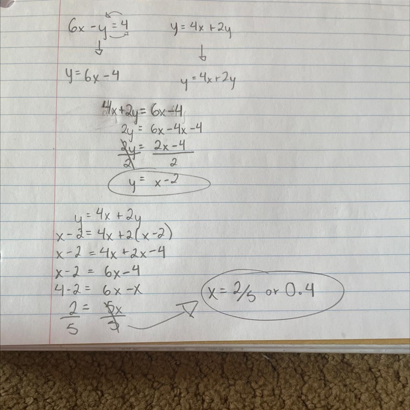 Equations in two lines are 6X minus Y equals four and Y equals 4X plus 2Y is the value-example-1