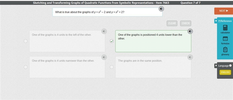 What is true about the graphs of y = x2 – 2 and y = x2 + 2? a) One of the graphs is-example-1