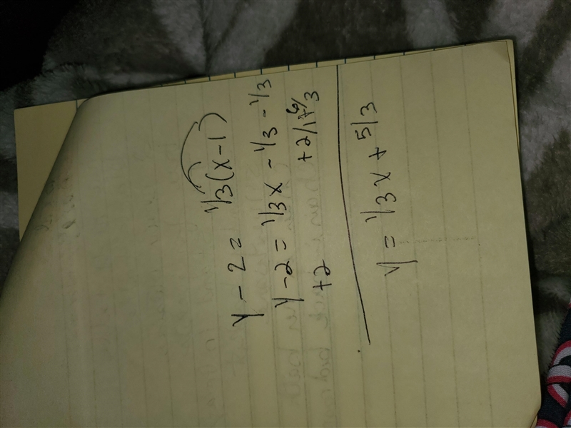 How do I solve y-2=1/3(x-1) and convert to slope intercept? This is point slope form-example-1