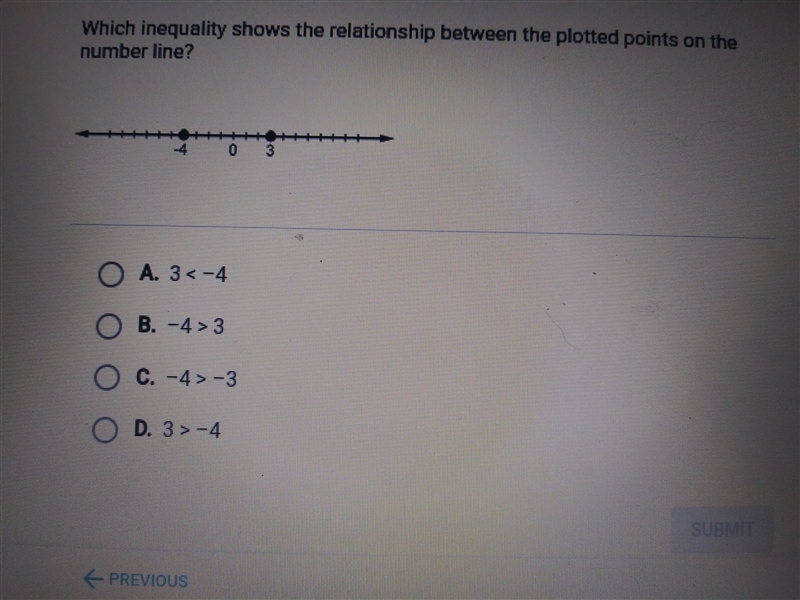 Which inequality shows the relationship between the plotted points on the number line-example-1