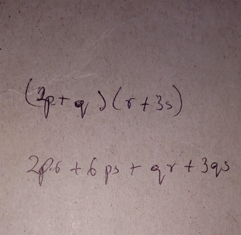 Expand and simplify (2p+q)(r+3s)-example-1