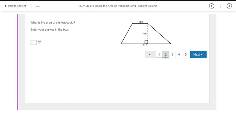 What is the area of this trapezoid? Enter your answer in the box. ft²-example-1