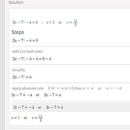 Solve the equations. Show the solution sets on a number line./3z-7/-4=0-example-1