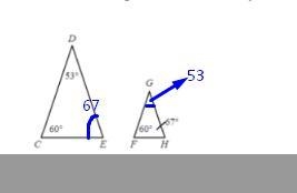 (GEOMETRY) Are the two triangles similar? How do you know? (image attached)thank you-example-1