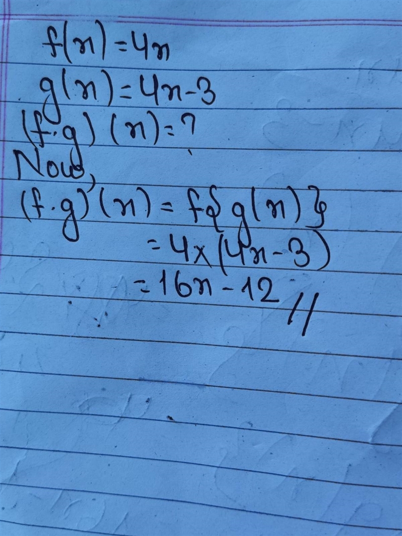 F(x) = 4x and g (x) = 4x -3. find the product of ( f . g ) (x)-example-1