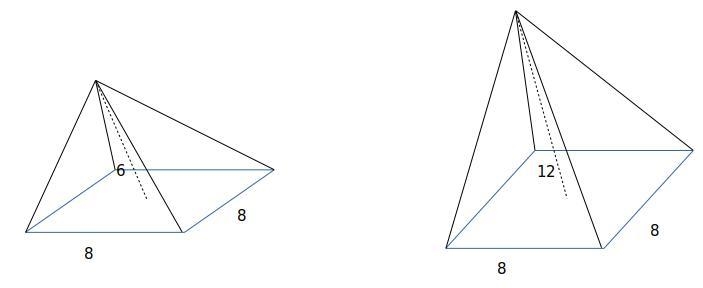 Find the volume of the solid brow, composed of two pyramids connected by the same-example-1