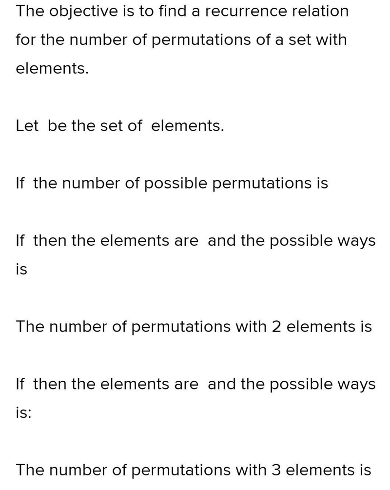 Find a recurrence relation for the number of permutations of a set with n elements-example-1