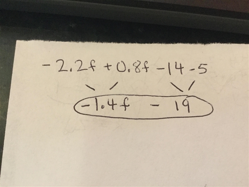 Simplify the expression. -2.2f + 0.8f - 14-5-example-1