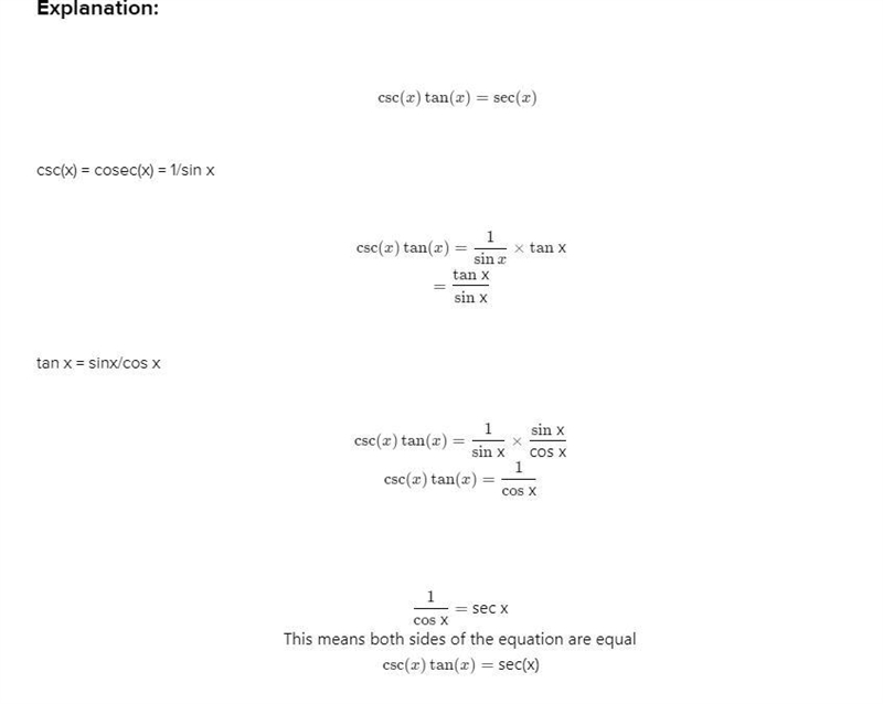 1. csc(x)tan(x)=sec(x)proof both sides are equal-example-1