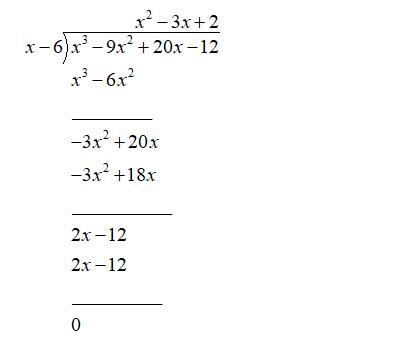 One factor of the function f(x)=3^3-9x^2+20x-12 is (x-6). Describe how to find the-example-1