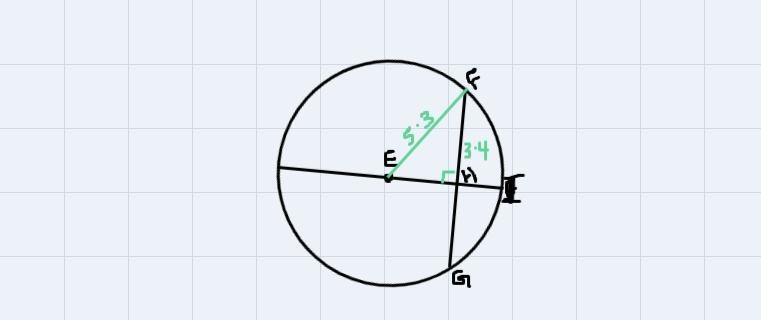 Circle E has a radius of 5.3 meters. FG is a chord and HE is a perpendicular bisector-example-1