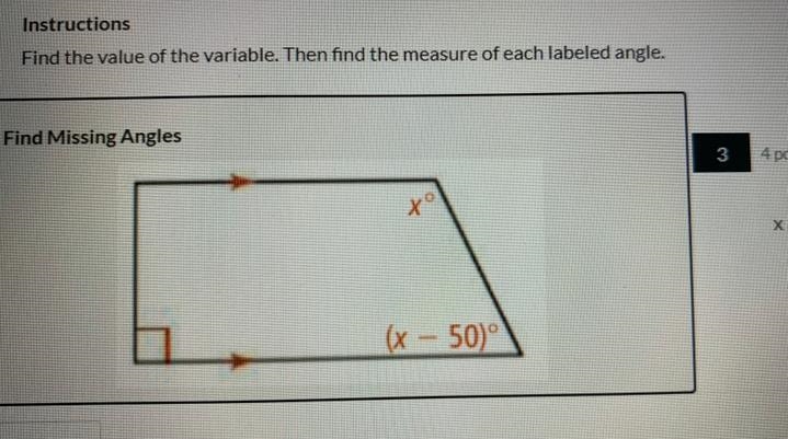 InstructionsFind the value of the variable. Then find the measure of each labeled-example-1