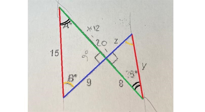 Find the values of x, y, z, A, and B in the image below. Use that facts that both-example-1