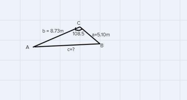 Solve the triangle. a = 5.10 m, b = 8.73 m, C = 108.5°-example-1