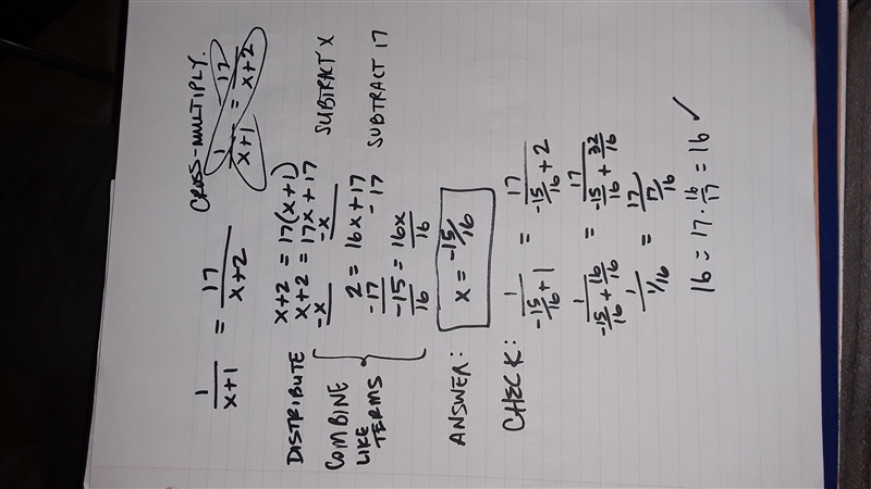 Using the cross multiplication method, which of the following is the solution to 1/(x-example-1