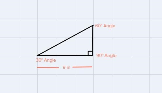 The longer leg of a 30°-60°-90° triangle measures 9 inches What is the length of the-example-1