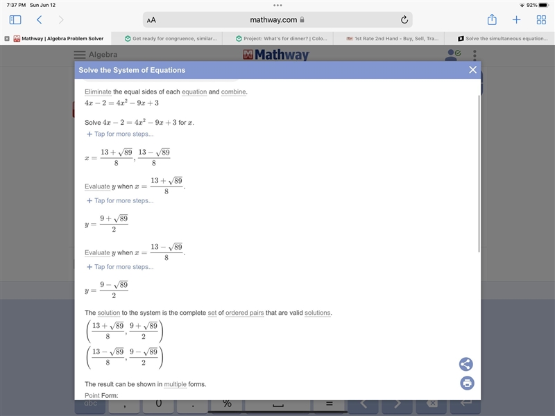 Solve the simultaneous equations y = 4x-2 y = 4x² - 9x + 3 Give your answers correct-example-3