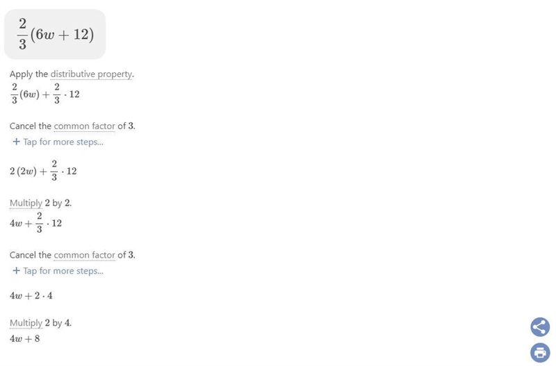 Solve 2/3 (6w+12) this equation-example-1