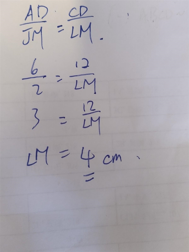 Quadrilateral ABCD ~ quadrilateral JKLM. What is the length of LM?-example-1