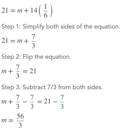 How to solve 21 = m +14 1/6-example-1