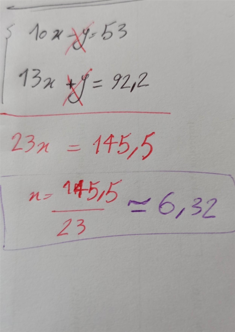 What is the solution to this system of equations? 10x-y=53 and y= -13x+92/2-example-1