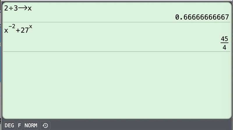 Express x ^ - 2 + 27 ^ x in simplest form when x = 2/3-example-1