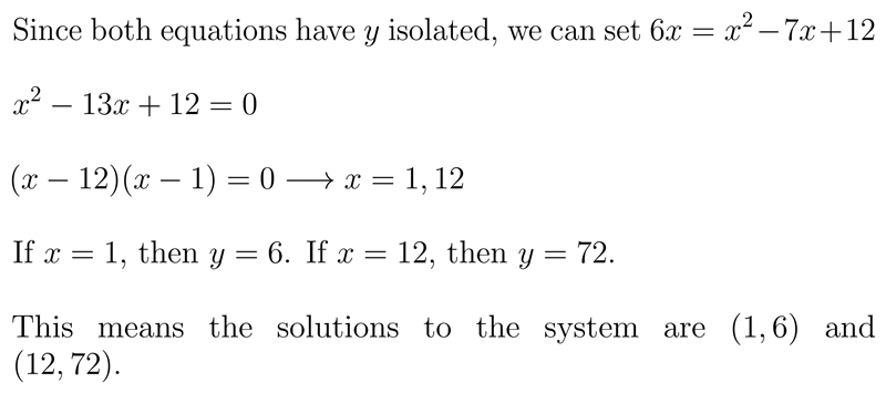 Solve the nonlinear system of equations y=6x y=x^2 -7x +12-example-1