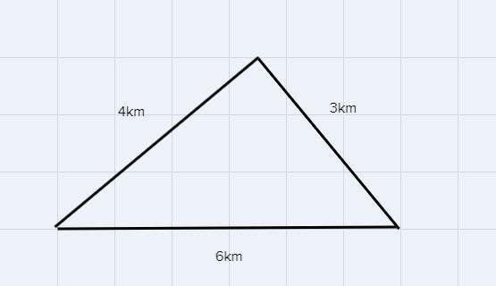 A triangular section of land has side length of 6km, 4km and 3km. What is the area-example-1